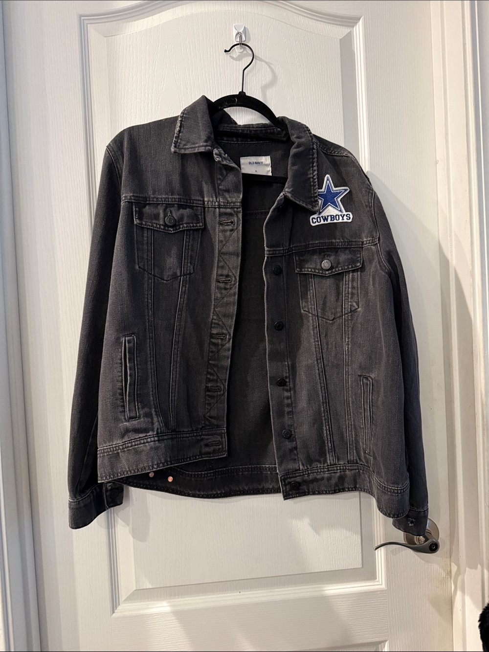 Custom Dallas Cowboys Black Denim Jacket with Star Patch